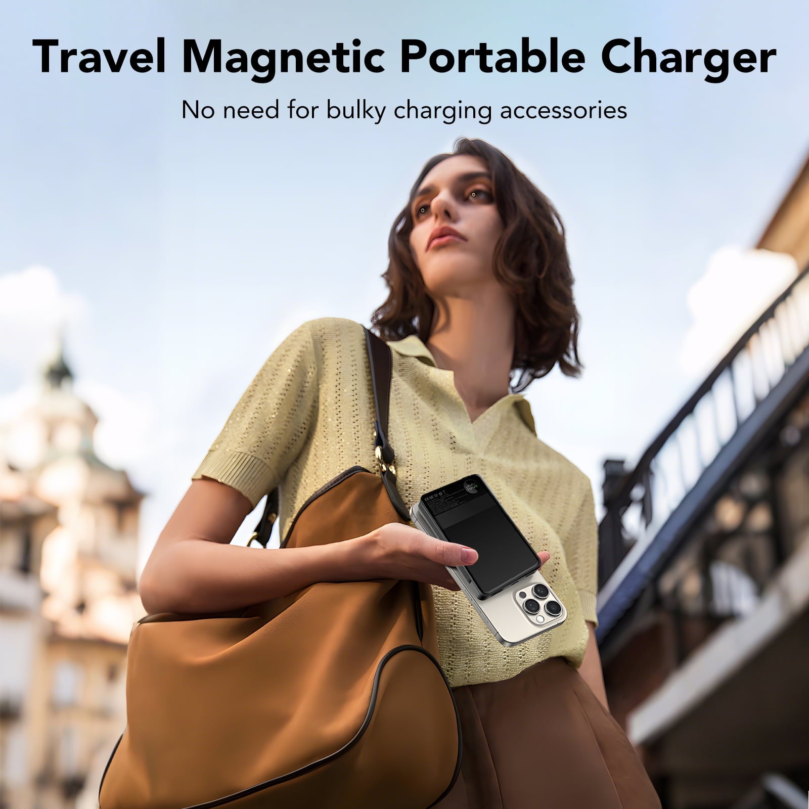 Magnetic Portable Charger with Built-in-Cable, iWatch Charger, 10000mAh Power Bank with Display, Foldable Stand, 22.5W Fast Charging Travel Battery Pack Compatible with iPhone and Apple Watch